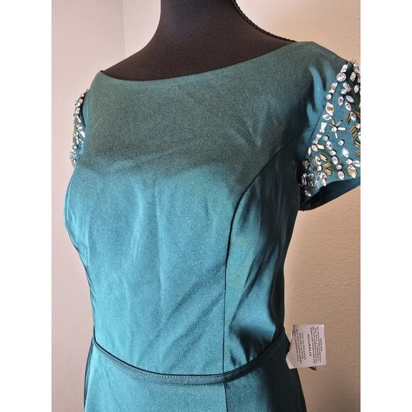 Mac Duggal Bateau Neck Embellished Cap Sleeve Gown #55718 Emerald Green, Sz 10 - Picture 7 of 16